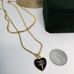 CHANEL Gold and Black Heart Necklace